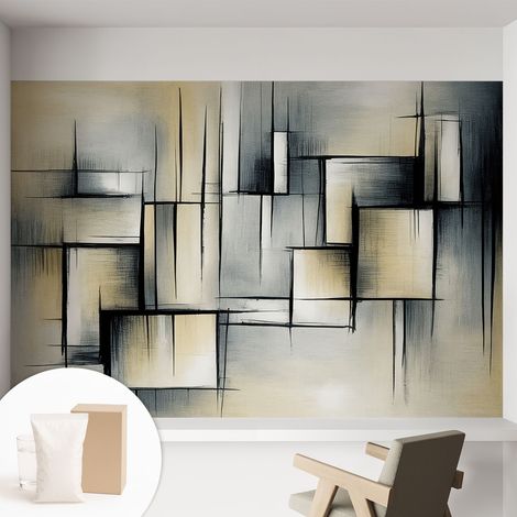 Tapete Dekorative Vliestapete mit Klebe für Wand - Mustertapete - moderne Einrichtung - für Büro Abstrakte Geometrie 152x104 cm (1/5)