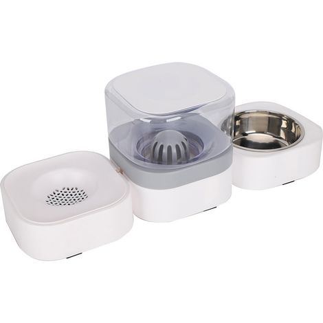 Distributeur automatique de nourriture pour animaux avec abreuvoir intégré, amovible et lavable en machine, résistant, gris. (1/5)