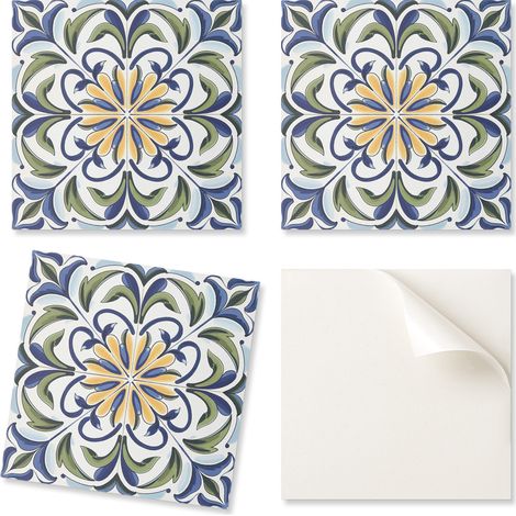 Baldosas de vinilo autoadhesivas con estampado para sal贸n, dise帽o de plantas con flores, 9x30x30 cm