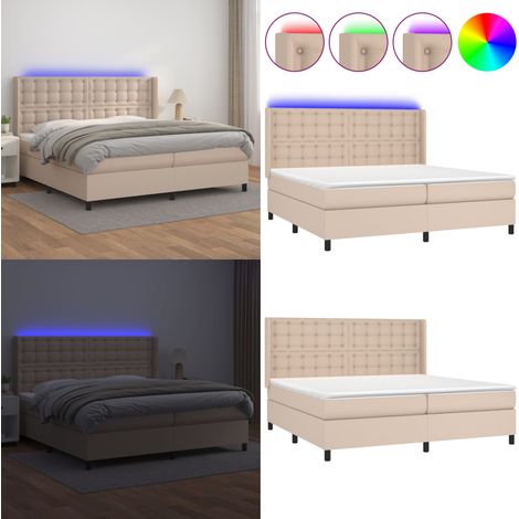 Sommier à lattes de lit matelas LED Cappuccino 200x200 cm - Sommier Tapissier - Lit Capitonné - Lit Avec Éclairage LED - Matelas À Ressorts Ensachés - Têtière Ajustable - Home & Living (1/5)