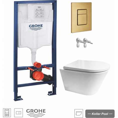 Pack WC inodoro suspendido con bastidor GROHE Rapid SL y pulsador skate oro cepillado y inodoro Orion Tornado 3.0 de Koller Pool (1/5)