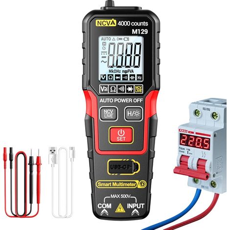 Multimètre Testeur 4000 comptes Détecteur de courant numérique - Multimètre intelligent Pour électricien Circuit Tension Capacitance Résistance Automobile Maison Industrie (1/5)