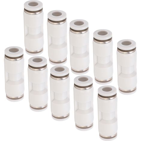 Raccords rapides pneumatiques 10 pièces connecteurs droits tuyau air 6mm blanc PU-6, embouts poussez pour tube flexible, raccord instantané mâle, accessoires atelier. (1/5)