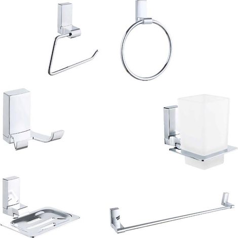 KIT COMPLET 6 ACCESSOIRES DE SALLE DE BAIN PORTE-SAVON WC CROCHET SERVIETTE 03906 (1/2)