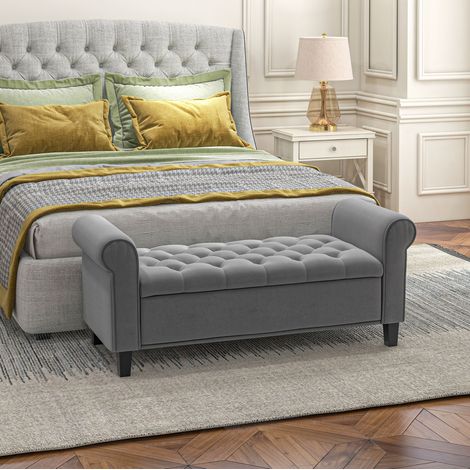 MEUBLIV Banco baúl capitoné gris 126 x 48,5 x 57 cm – almacenaje, sin colchón (1/5)