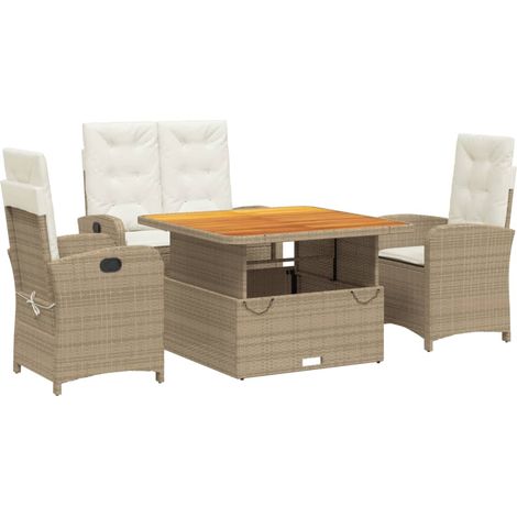 Ensemble à manger de jardin coussins 4 pcs Mobilier de jardin beige résine tressée (1/5)