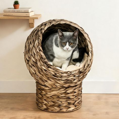 Maison pour chat gris en bananier 40 x 37 x 51 cm (1/5)