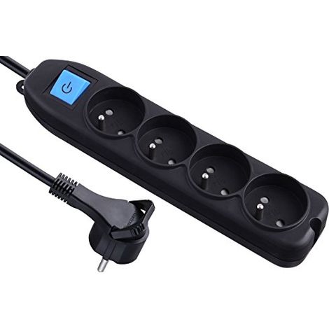 Electraline Blocco 4 prese con interruttore/spina piatta 1,5 m, nero, 32051 (1/3)