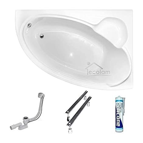 ECOLAM Baignoire d'angle en acrylique Finezja 170x110 cm droit, siphon et silicone. Baignoire acrylique blanc (1/5)