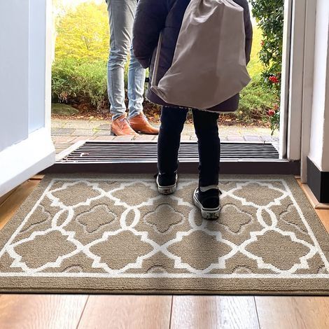 Paillasson Dirt Trapper 60 x 90 cm, tapis d'entrée antidérapant pour intérieur et extérieur, tapis de sol doux lavable en machine, tapis de porte d'entrée super absorbant, marron (1/5)