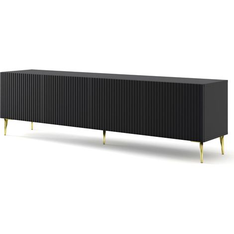 MOBILE RAVENNA B PORTA TV IN MDF RIVESTITO IN FOGLIO 4D 200 NERO OPACO GAMBE ORO