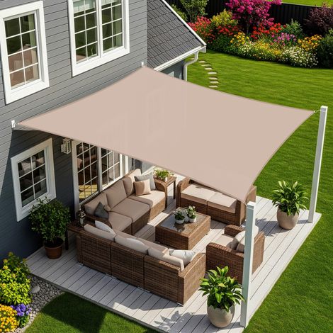 4x5m Taupe Voile d’ombrage Rectangulaire, Toile Imperméable Une Protection des Rayons UV à 95%, Voile Ombrage pour en Plein air, Jardin & Terrasse (1/5)