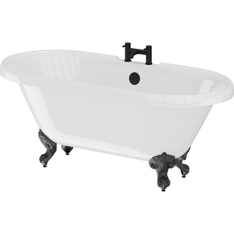 Windsor 1695mm x 755mm Double Ended Freestanding Roll Top Bath with Matt Black Claw Feet (1/5)