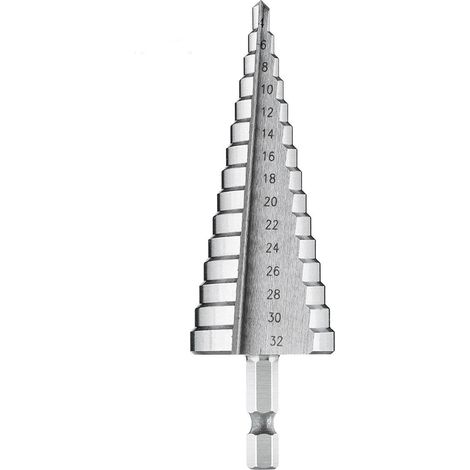 Foret étagé, foret metal, fraise metal,foret etage, diamètre 4-32 mm, acier inoxydable, plastique et bois - Foret conique HSS professionnel - Tige de 6.35mm - Foret à tôle Step Drill Bit (4-32 mm)