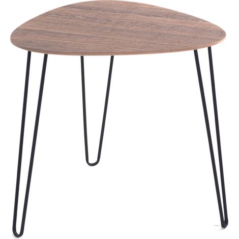 Table d'appoint en métal noir et MDF chêne - Longueur 40 x Hauteur 43 x Profondeur 40 cm -PEGANE- (1/4)
