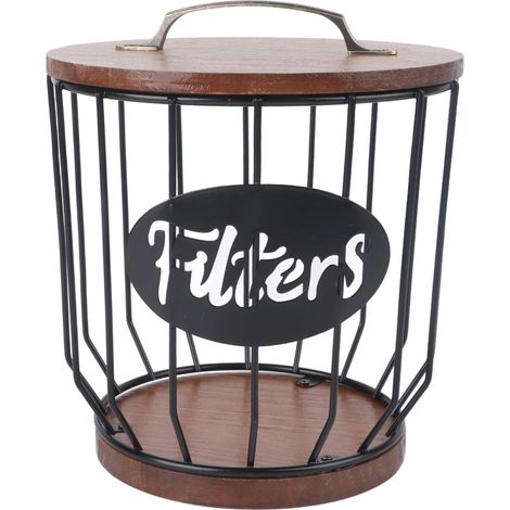 Porte-filtres à café rustique avec couvercle, récipient de rangement pour filtres à café, porte-dosettes de café pour comptoir, accessoires de bar à café, décoration 0291 F Noir (1/5)