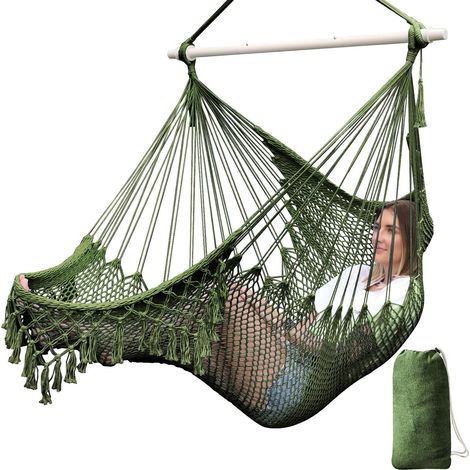 Sièges Suspendus Chaise Hamac Chaise Suspendue Très Grand Chaise en Coton tissé Doux,Barre d'écartement en métal Solide et Pliable Chaise balançoire en Dentelle à siège Large et Extensible (1/5)