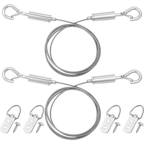 Set di 2 cordini regolabili per appendere foto - Con occhielli - 2 m x 1,5 mm - Acciaio inossidabile - Con ganci per appendere specchi, cornici e luci