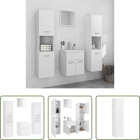 vidaXL Hochschrank - Badmöbel-Set Weiß Holzwerkstoff (1/5)