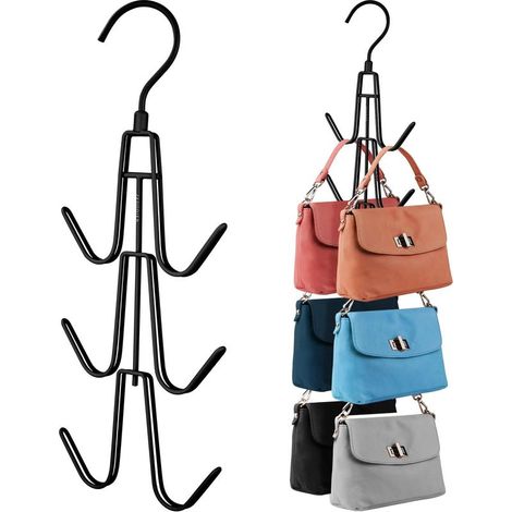 Un organiseur de garde-robe avec crochets pour portefeuilles permettant de garder les sacs bien visibles et en bon état noir. (1/5)