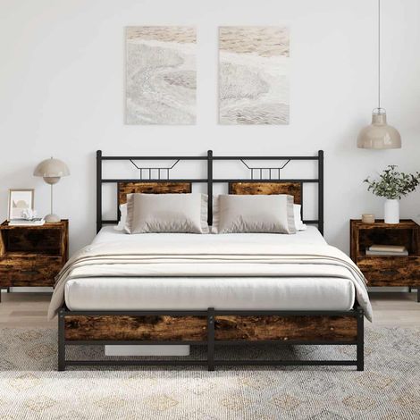 vidaXL Cadre de lit sans matelas chêne fumé 140x190 cm bois ingénierie (1/5)