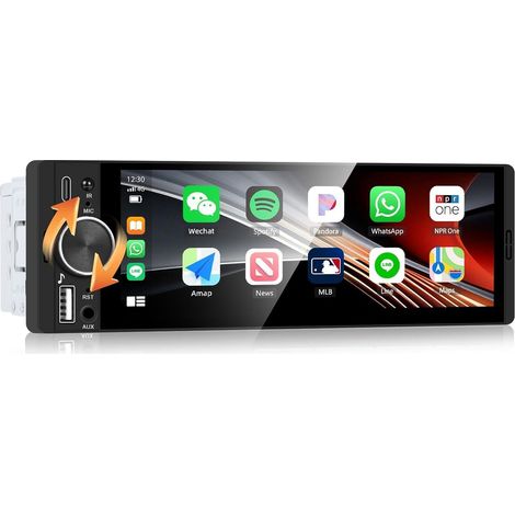 1 DIN Autoradio avec sans Fil, IPS 6.28 Pouces Ecran Tactile Car Play Voiture, 1 Din Bluetooth Radio Auto avec Lien Miroir FM EQ MP5 USB/AUX Commandes au Volant (1/5)