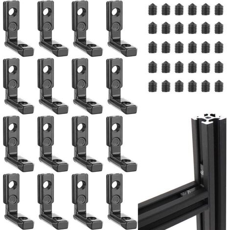 Innenwinkel aus eloxiertem Aluminium T2020 M5 – Packung mit 16 Stück + 36 Schrauben – 6 mm Nut, rechtwinklig L