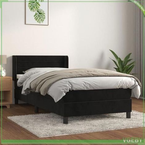 Lit à sommier - 3130987 - Velours noir - 80x200 cm - Matelas à ressorts ensachés (1/5)