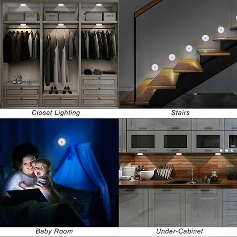 Veilleuse LED Automatique - Capteur de Mouvement - Sans Fil - Rechargeable USB - 60 lm - 6000 K - Pour Placards Escaliers Salle de Bains Chambre Enfants - 1 Pièce (1/5)