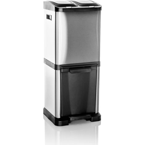 Abfallsammler / Mülltrennsystem CLEAN VII 32L (2x8L+16L) Stahl silber hjh OFFICE (1/5)