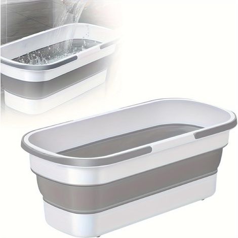 Seau à balai pliable - 55 x 25 cm - Grand seau pliable avec roulettes et poignées - En silicone - Pour le nettoyage, le linge, l'appartement, le camping, le nettoyage et la voiture (1/5)