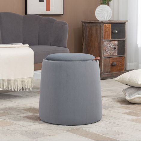 Runder 2-in-1 Sitzhocker mit Stauraum, Ø44 x 47,5 cm, grau, Samtoptik HAVRYA (1/3)