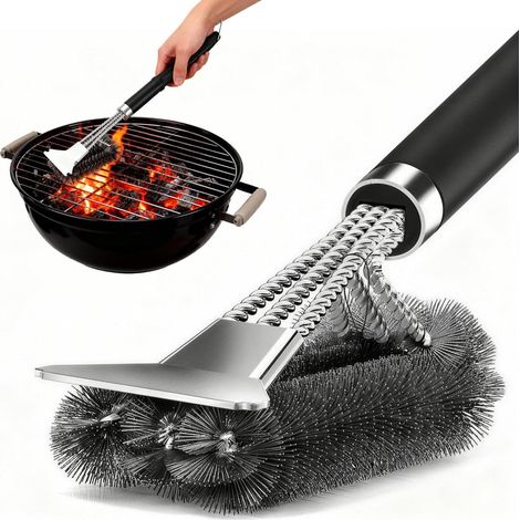 1 Brosse Barbecue,Grattoir Acier Inox,Tête 360 Degrés,Poignée Ergonomique,Nettoyage Grilles