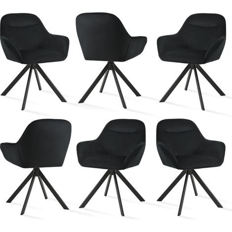 Goeurvant Chaise pivotante à 360° avec assise moelleuse, dossier courbé et accoudoirs ergonomiques, confort élégant pour toutes les pièces - Lot de 6 - Noir