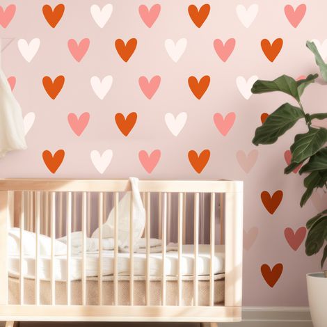 Sticker décoratif, coeurs, romantique, saint valentin, rouge, beige, 68 cm X 48 cm (1/5)