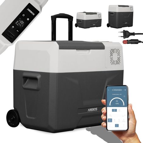 Arebos – Glacière électrique à compresseur 39 L – Réfrigération rapide – Contrôle APP – Fonction froid et chaud - Roulettes et port USB