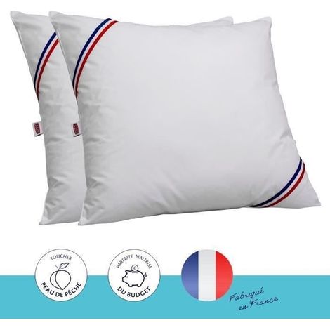 DODO Lot de 2 oreillers Tendance - 60 x 60 cm - Garnissage 100% Polyester fibre creuse siliconee - Blanc (1/4)