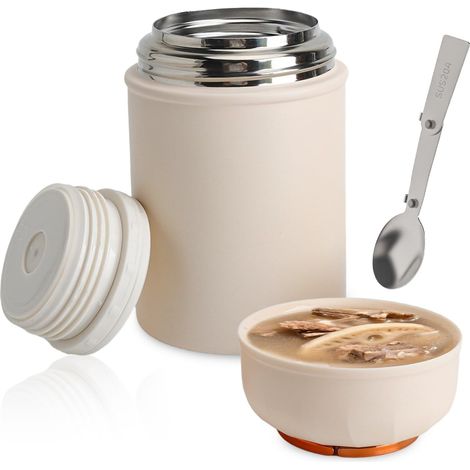 Boîte à repas chaude isolée 500 ml avec cuillère, flacon à soupe en acier inoxydable, boîte alimentaire isolée étanche, lunch box thermos pour bureau, travail, pique-nique ou camping (1/5)