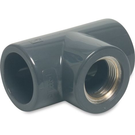 Mega T-Stück 90° PVC-U 20 mm x 1/2 Zoll x 20 mm Klebemuffe x MS Innengewinde x Klebemuffe 16 bar, grau