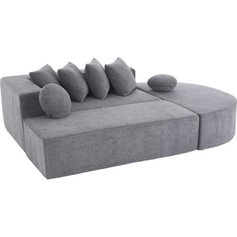 Sofá modular de chenilla gris, estructura de espuma, sin montaje, 263 x 171 x 91 cm (1/5)