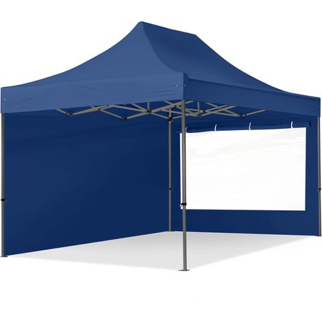 3x4.5m Pop Up Gazebo PREMIUM Steel 40 mm, incl. Sidewalls with Panorama Windows, dark blue High Performance Polyester approx. 350g/m²