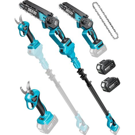 Electric Pole Pruner, 4-in-1 Mini Chainsaw 6 Inch Mini Battery Chainsaw, Wireless Electric Sector with 2 x 4000 mAh Batteries, Garden (1/5)