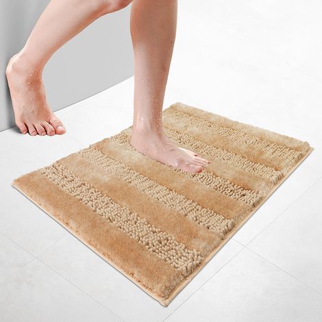 VOUNOT® Chenille Badematte Rutschfeste, Mikrofaser Badezimmerteppich 50x80cm Beige