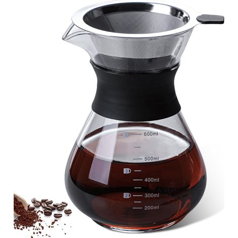 Cafetière à piston en verre borosilicate de 600 ml avec filtre en acier inoxydable double couche, filtre permanent, cafetière à piston (1/5)