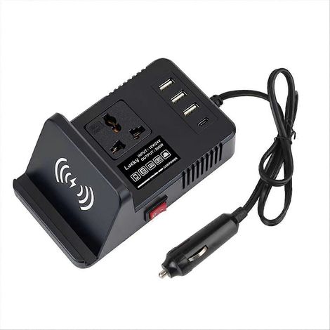Schnellladefähiges USB-Laptop-Ladegerät, 12/24V-Autoladegerät, Spannungswandler und Wechselrichter für Autos (schwarz) (1/5)