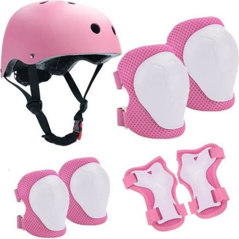 Casque Protection,kit de protection roller pour Enfants,Casque de Velo Enfant,Casque/Genouillères/ Coudières/Coussins Poignet,Rose (1/4)