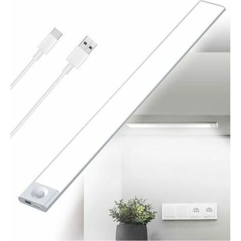 Réglette LED Cuisine Sous Meuble Rechargeable USB - 40 cm - 2500 mAh - Lampe Placard Détecteur de Mouvement - Barre LED Sans Fil Rechargeable - Lumière avec Capteur PIR à Pile pour Escalier Intérieur, (1/5)