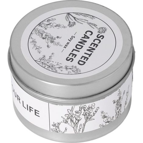 Bougie parfumée en cire de soja sans fumée, idéale pour salon, chambre, salle à manger ou salle de bain, avec boîte argentée et motif carillon bleu (1/5)