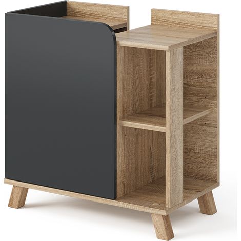 Mobiletto per lavabo Karen, Antracite, 60 x 65 cm con porta e vani aperti, Vicco