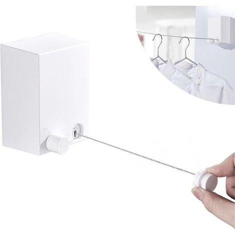 Étendoir à linge rétractable mural Blanc - 2 cordes à linge - Longueur de séchage 4,2 m - Fil à linge - Alternative au séchoir